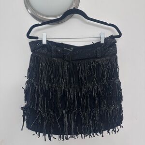 Black Beaded Fringe Mini Skort